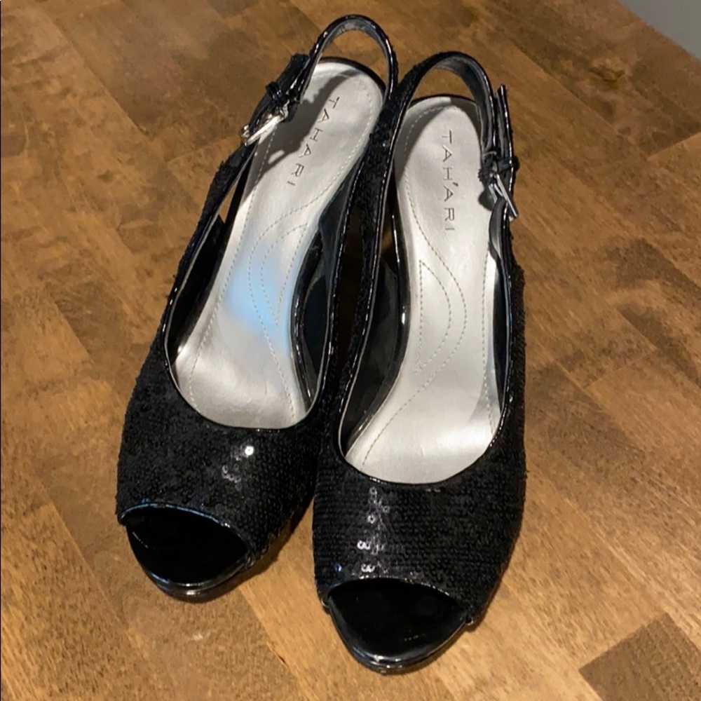 Tahari sequin singback pumps